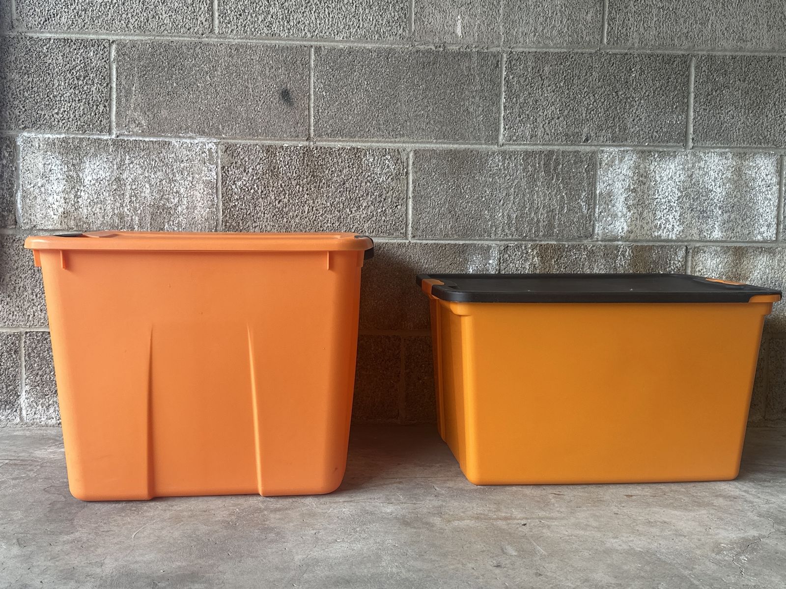 Set of 2 Orange and Black Plastic Storage Bins with Lids - Various Sizes, Durable