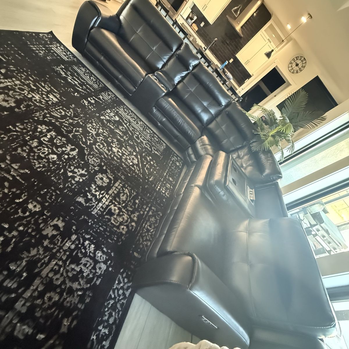 Black leather sectional