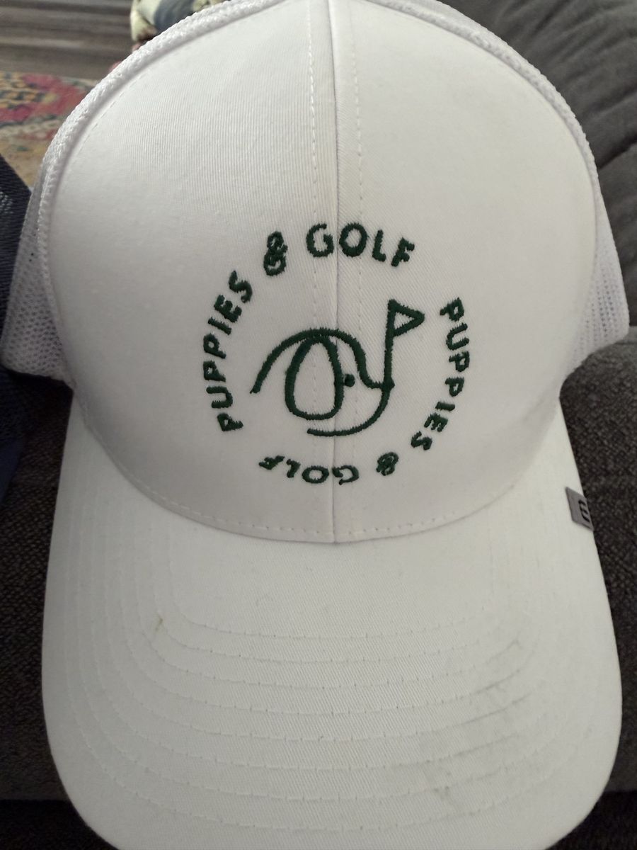 Puppies & Golf White Mesh Back Trucker Hat