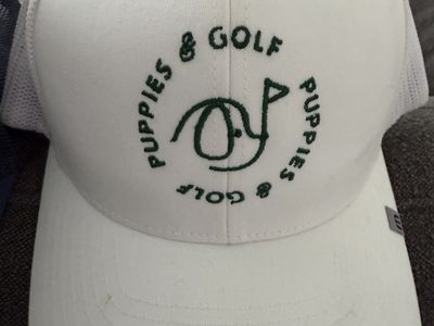 Puppies & Golf White Mesh Back Trucker Hat