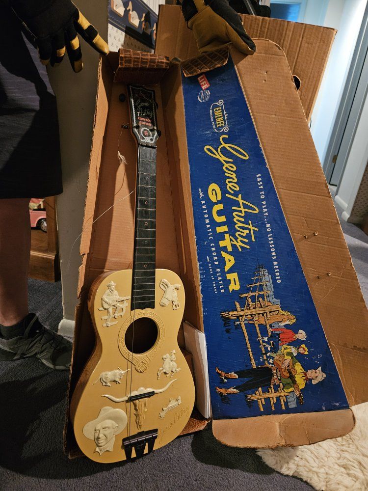 Vintage 1950s Emenee Gene Autry Guitar with Automatic Chord Player and Original Box