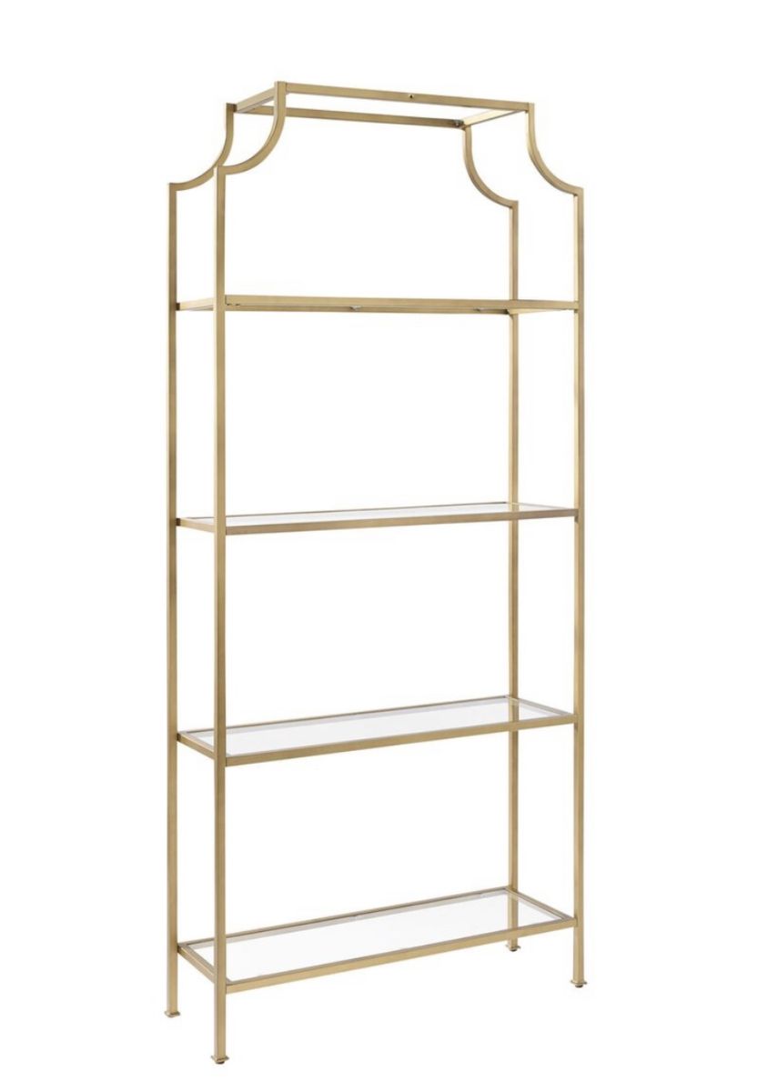 Modern Gold Metal Frame Etagere Bookcase with Glass Shelves