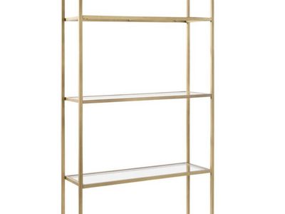 Modern Gold Metal Frame Etagere Bookcase with Glass Shelves