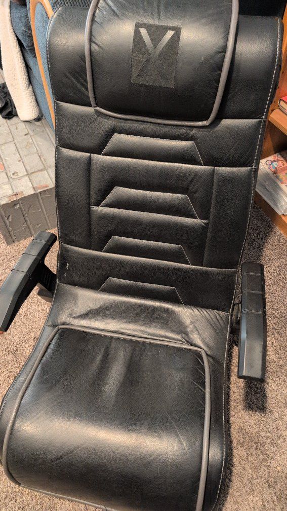 X Rocker Black Leather Gaming Chair with Gray Trim