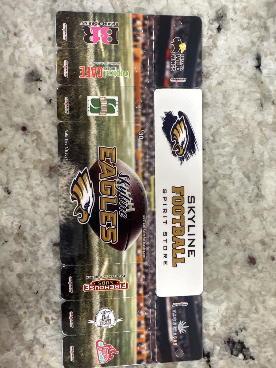 Skyline Eagles Football fundraiser Spirit Store Coupon Card - Local Discounts & Baskin-Robbins, Tropical Cafe, Firehouse