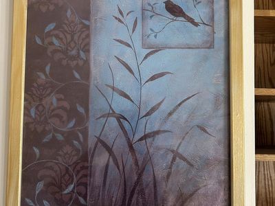 Framed Bird Nature Wall Art Print – Blue & Brown Botanical Design