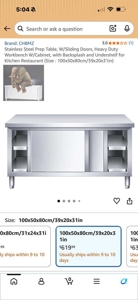 CHBMZ Stainless Steel Prep Table 39x20x31in w/ Sliding Doors, Cabinet & Undershelf