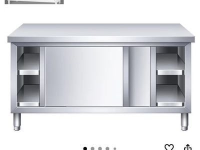 CHBMZ Stainless Steel Prep Table 39x20x31in w/ Sliding Doors, Cabinet & Undershelf