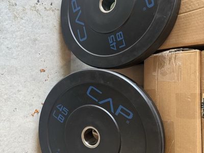 CAP Barbell 45lb Bumper Plate Pair - Black with Blue Lettering