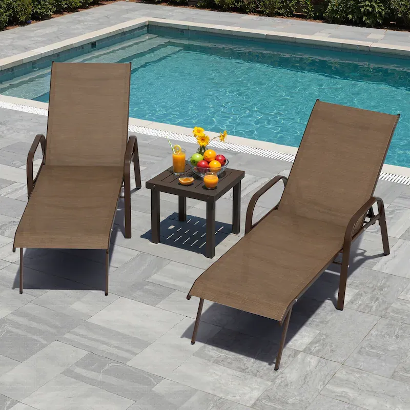 Set of 2 Outdoor Patio Adjustable Back Chaise Lounges