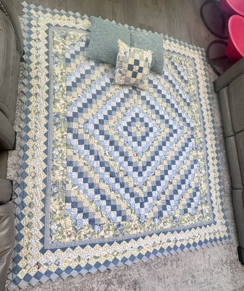 Large Handmade Quilt And Pillows