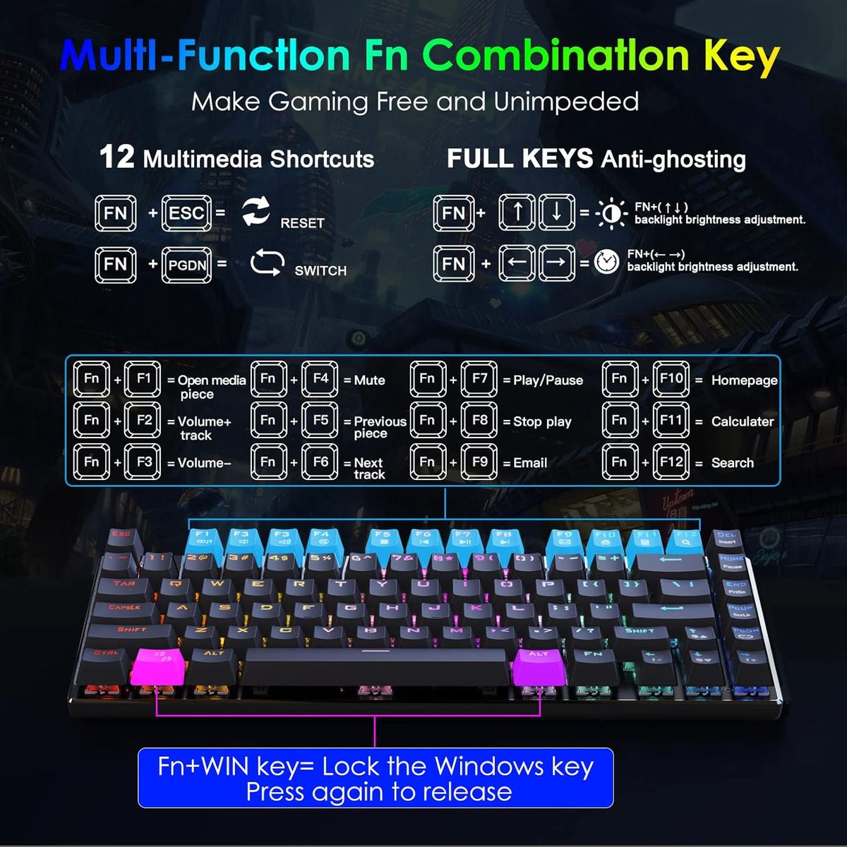 HUO JI E-Yooso Z-88 RGB Mechanical Gaming Keyboard, Metal Panel