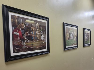 Dogs Playing Pool Billiards Framed Art Set of 3