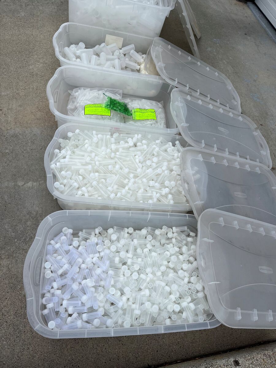 Test tubes, sterile, various sizes. $10 per tub obo.