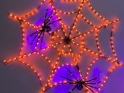 Halloween 5' LED Orange Lights Spider Web Animatronic Graveyard Cemetery Home Decor Decoration Prop
