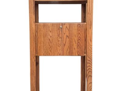 Solid Oak Media Tower Shelving Unit with Lockable Cabinet Drawer