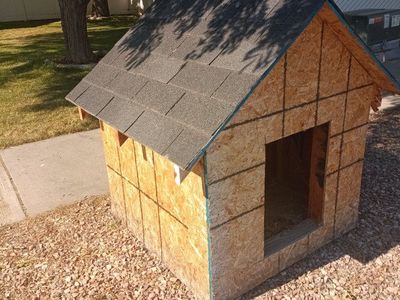 Handmade Wooden Dog House - Sturdy Construction, Shingled Roof, Pet Shelter