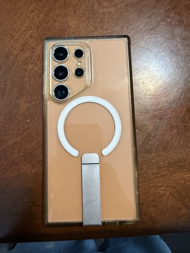 Samsung Galaxy S24 Ultra 512GB Unlocked - Orange Cream, in Clear Magnetic Case w/ Kickstand