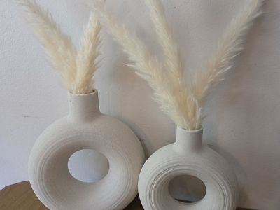 Modern Minimalist Ceramic Donut Vases - Set of 2, Beige, Home Decor Accent, 9.2in & 7.4in