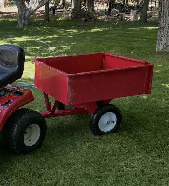 Red Metal Garden Cart / Utility Trailer for Riding Mower - Yard Work Hauler