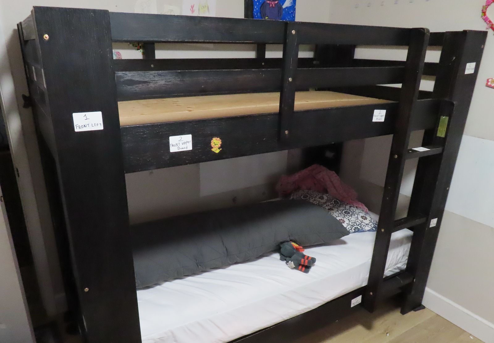 Wood Twin Bunk Bed with Ladder (Dark Brown)