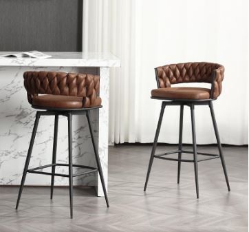 NEW! Bar Stools Set of 2, 26” Seat Height, 180 Degree Swivel - Brown