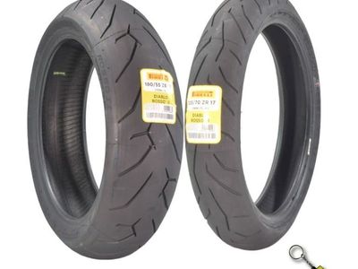 Pirelli Diablo Rosso II motorcycle Tire Set 120/70 ZR 17 & 180/55 ZR 17 FREE cover &battery charger
