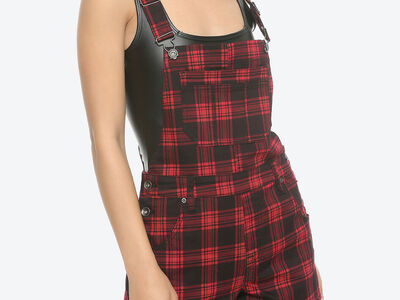 New Hot Topic Black and Red Plaid Shortalls - Size XL