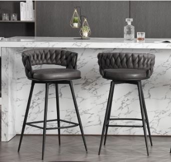 NEW! Bar Stools Set of 2, 30” Seat Height, 180 Degree Swivel – Black/Gray