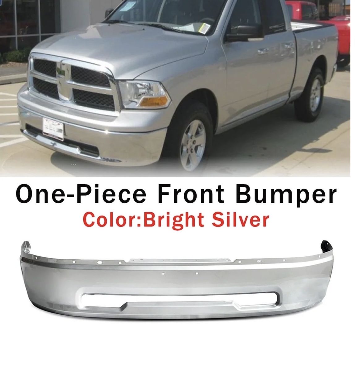 Bright Silver One-Piece Front Bumper for 2009-2012 Dodge Ram 1500 (DS/DJ) - Painted