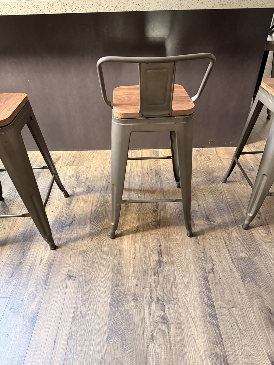 Industrial Style Bar Stools with Wood Top - Set of 7, 24" Seat Height swivel seat
