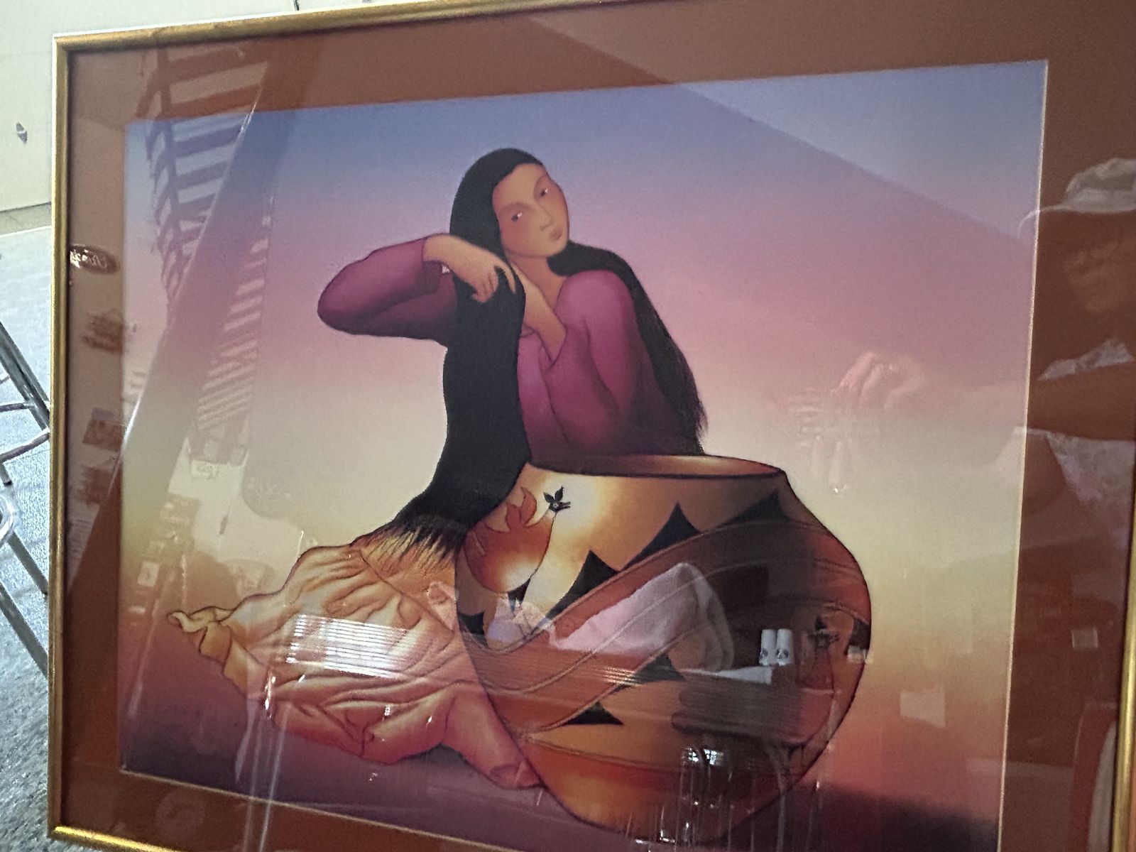 Framed Southwest painting by artist RC Gorman - Navajo