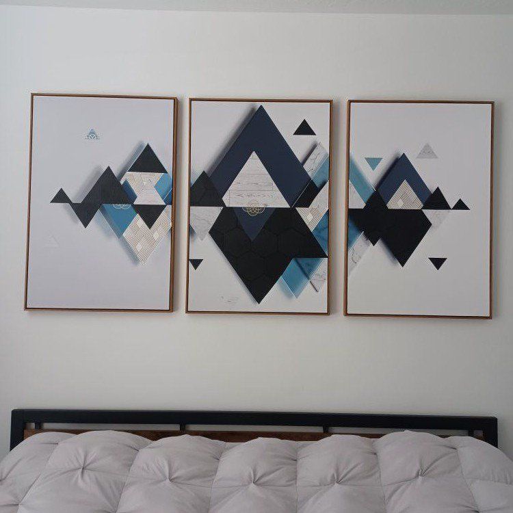 Geometric 3 Panel Wood-Framed Pictures