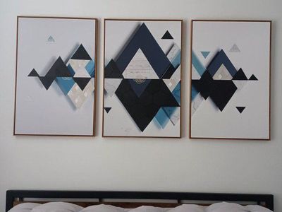 Geometric 3 Panel Wood-Framed Pictures