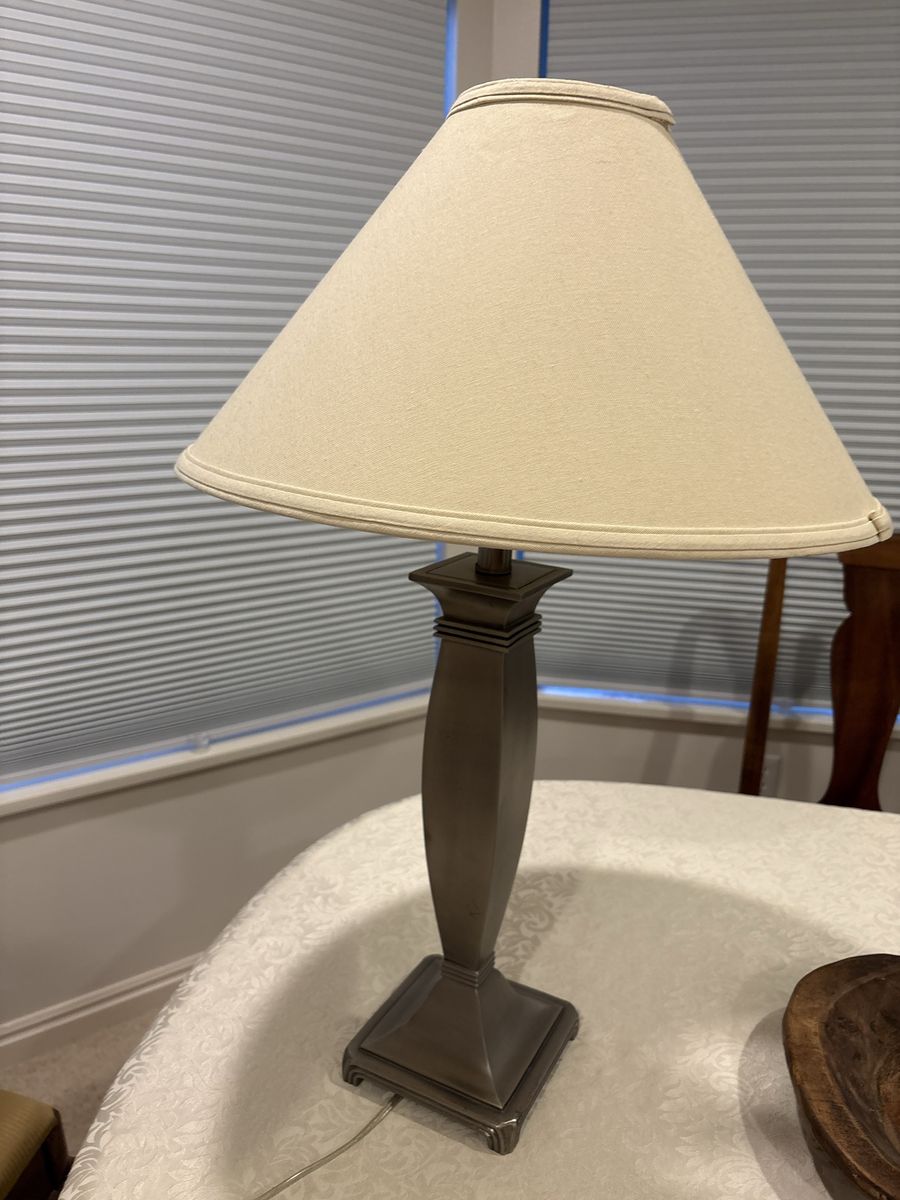 Table Lamp with Neutral Fabric Shade and Bronze Finish Base