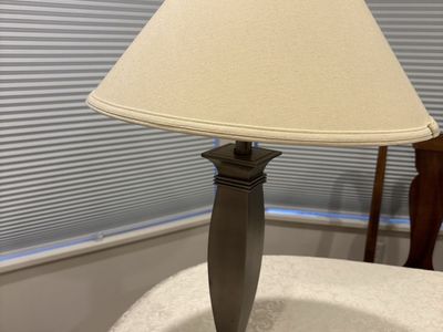 Table Lamp with Neutral Fabric Shade and Bronze Finish Base