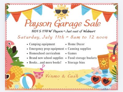 Payson Garage Sale - Camping, Home Decor, Homeschool, Books, and More! July 11th, 8 AM - 12 PM