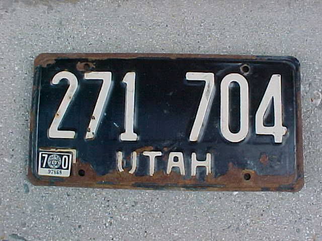 1970 single utah license plate