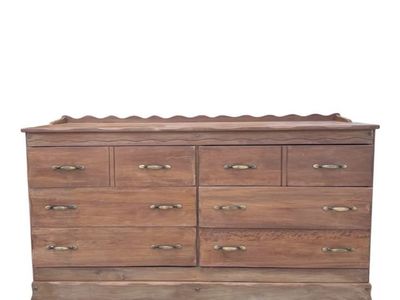 Vintage Wooden Dresser, 62" Wide with 8 Drawers and Scalloped Edge Detail