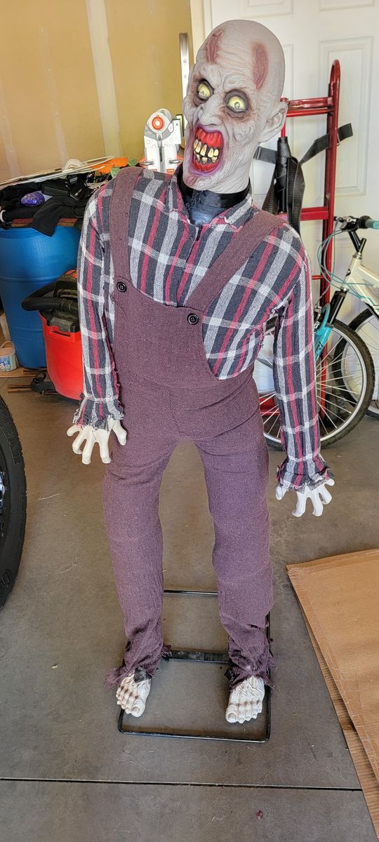 Zombie Halloween Animatronic Prop - Plaid Shirt & Overalls