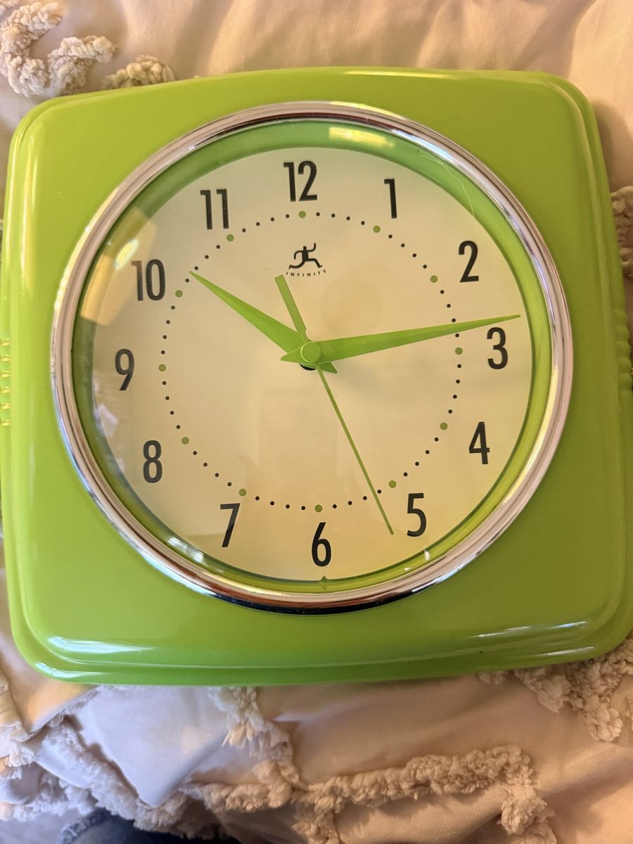 Infinity Instruments Retro 9.5" Square Lime Green Wall Clock