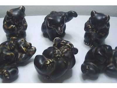 Vtg Collectible Set - Royal Copenhagen Set of 6 Bear Cub Figurines by Knud Kyhn