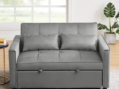 NEW In Box Grey Velvet Sofa Bed pull Out Gray