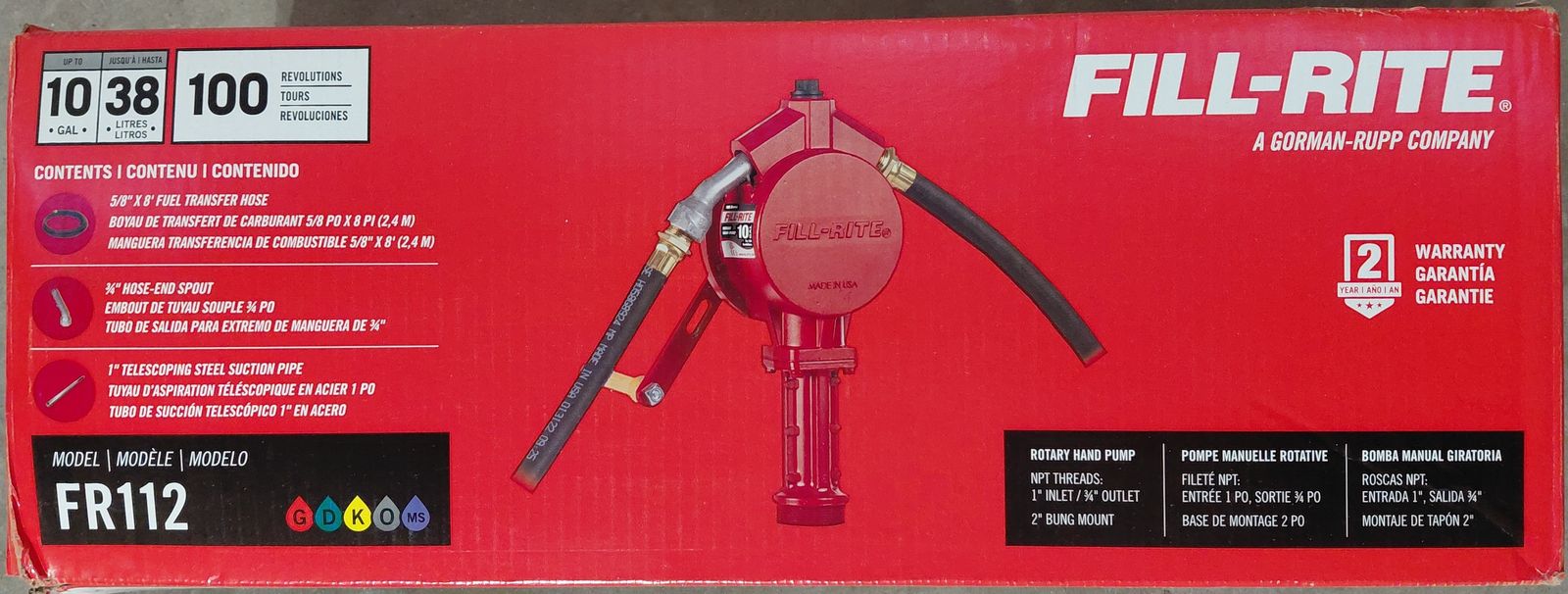 Fill-Rite FR112 Fuel Transfer Rotary Hand Pump w/Discharge Hose, Straight Spout and more