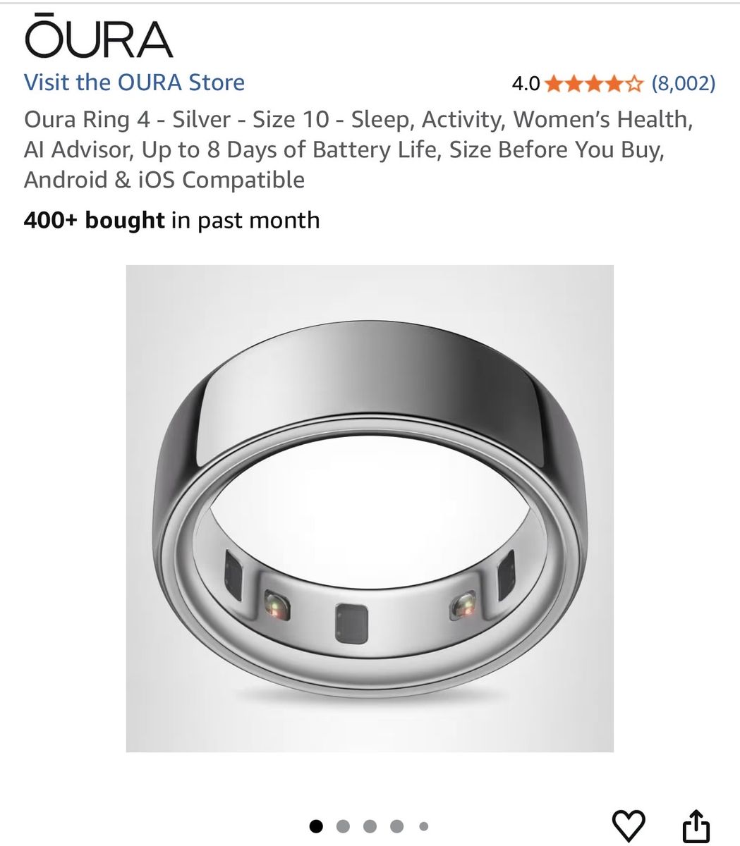Oura Ring 4, Brand New!! Silver Size 10 - Sleep & Activity Tracker, 8-Day Battery, AI Advisor, iOS/Apple and Android Compatible