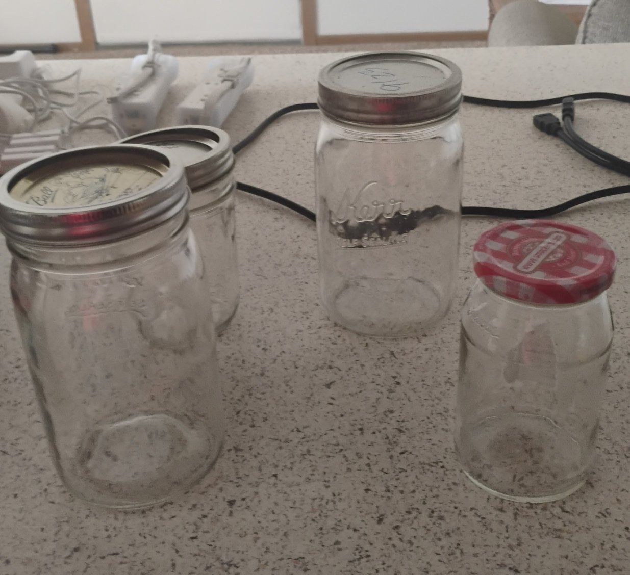 Ball & Kerr Clear Glass Mason Jars - Lot of 3 with Lids - Food Storage & Canning
