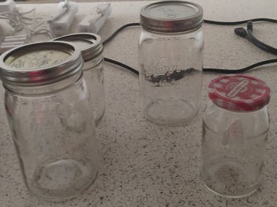 Ball & Kerr Clear Glass Mason Jars - Lot of 3 with Lids - Food Storage & Canning