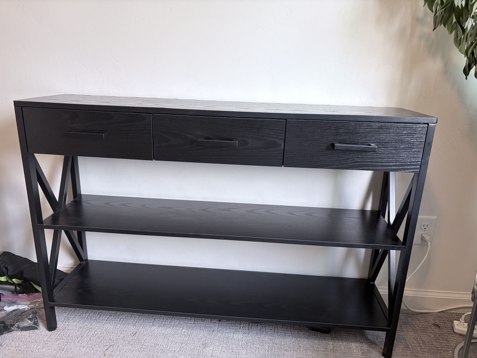 Black Console Table with Drawers & Shelving