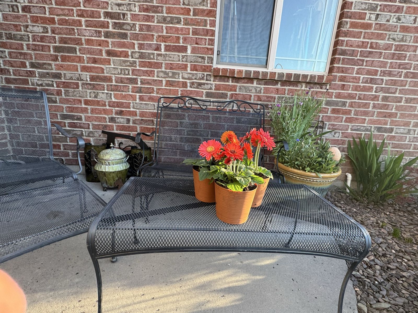 - Outdoor Metal Patio Set - Metal Mesh Design - Chair - Ottoman - Glider - Coffee Table -