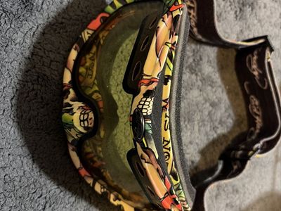 Ed Hardy Ski/Snowboard Goggles - Tattoo Art Design, Adjustable Strap, Yellow Lenses
